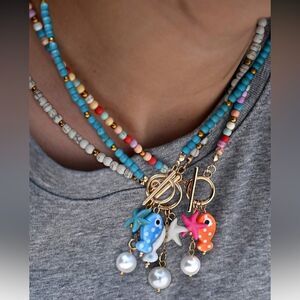 Colorful Beaded Fish Pendant Necklace M506